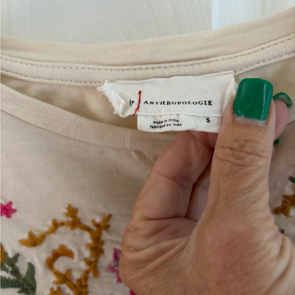 Embroidered Anthropologie Floral Cream Sweatshirt Accents&lace sleeves - Picture 4 of 5